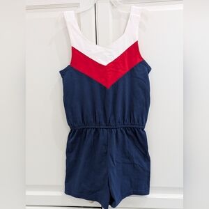 5/$35 Tommy Hilfiger Girls Romper M 7-8 Colorblock Navy Red White Sleeveless